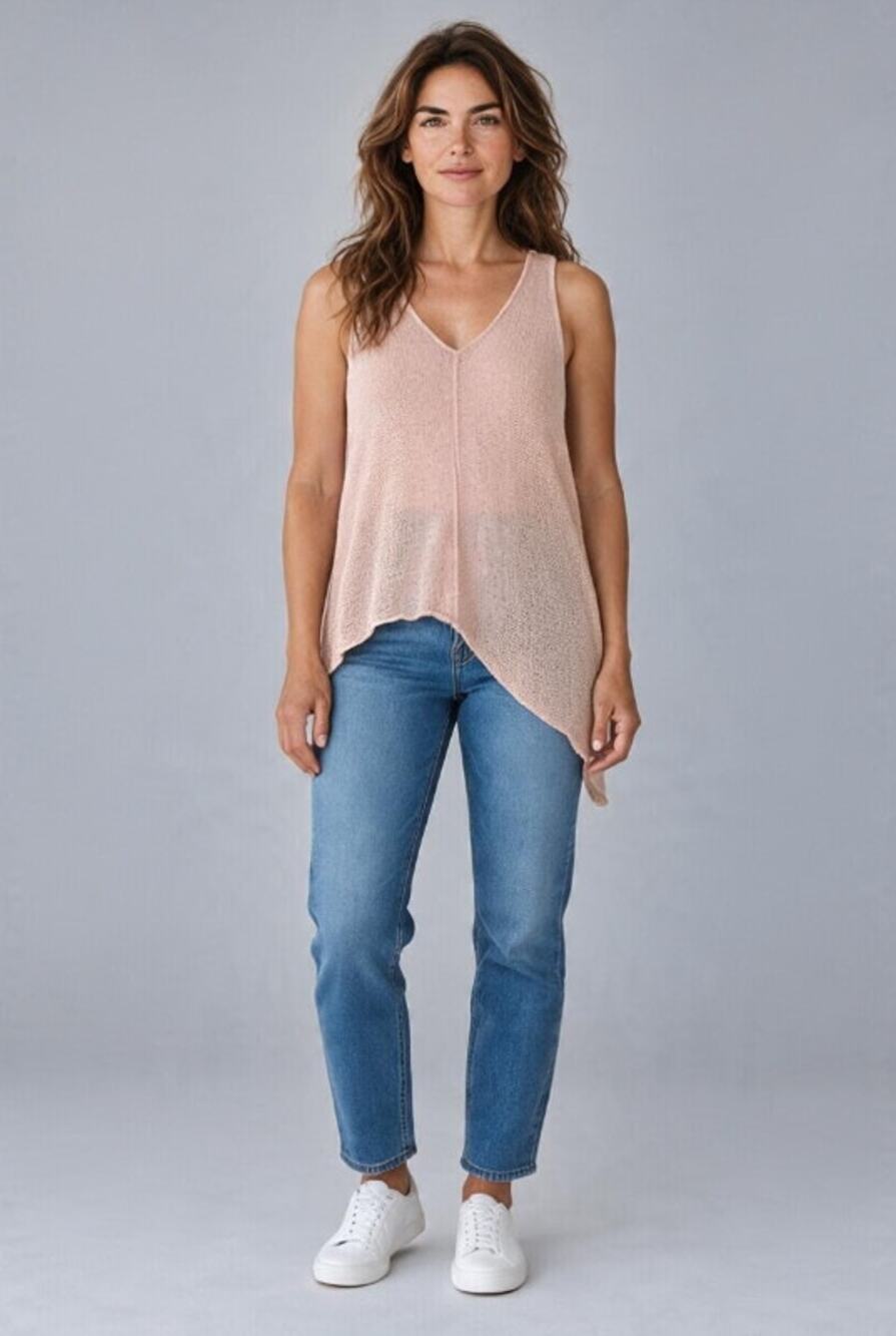 Eileen Fisher Asymmetrical Tank L Light Pink Sleeveless Linen Blend Mesh Summer